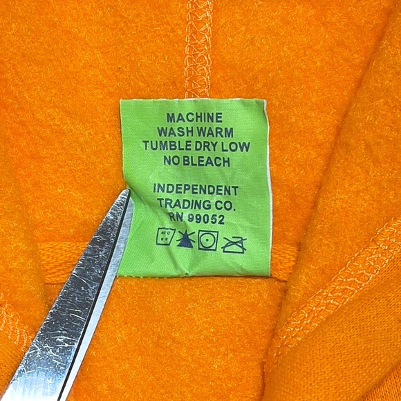 Unisex Lightweight Hoodie Mens L Slim Fit Orange🍊 Full Zip Up White Drawstrings - Picture 15 of 16